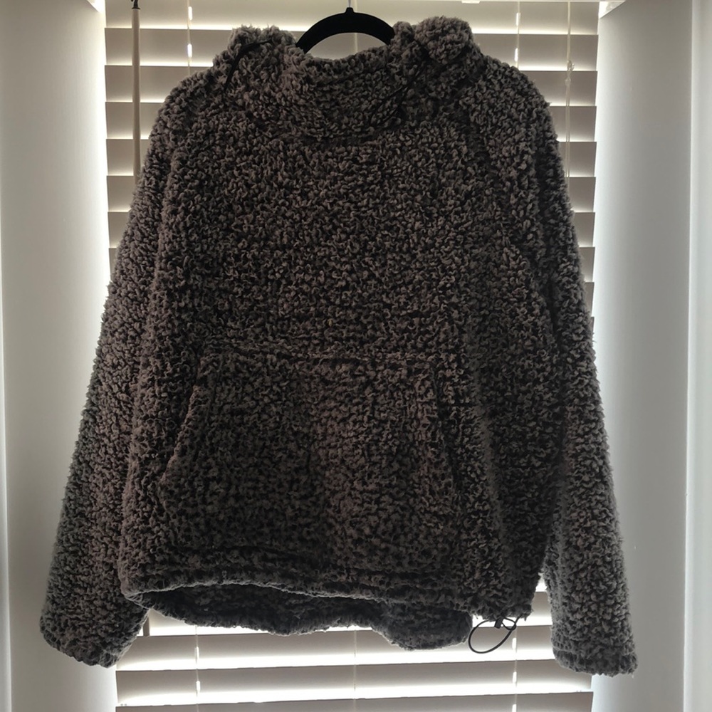 VS PINK black/gray fuzzy fleece hoodie